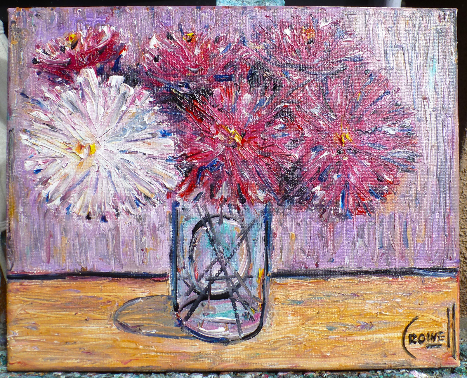 GARDEN DAHLIAS 8×10 canvas original flowers NEW art oil painting signed Crowell