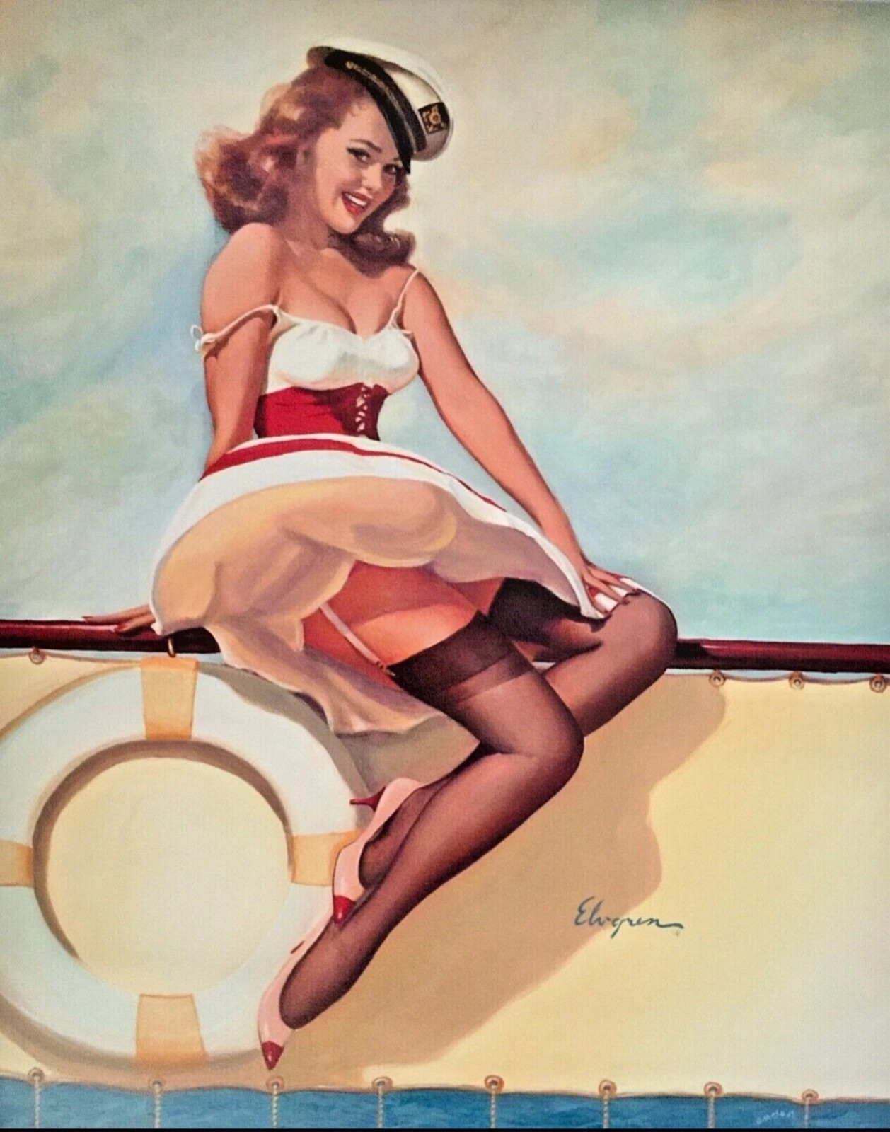 Gil Elvgren Pin-up Paintings Sailor Girl and Brush Off Maid 20×24 Canvas Giclee