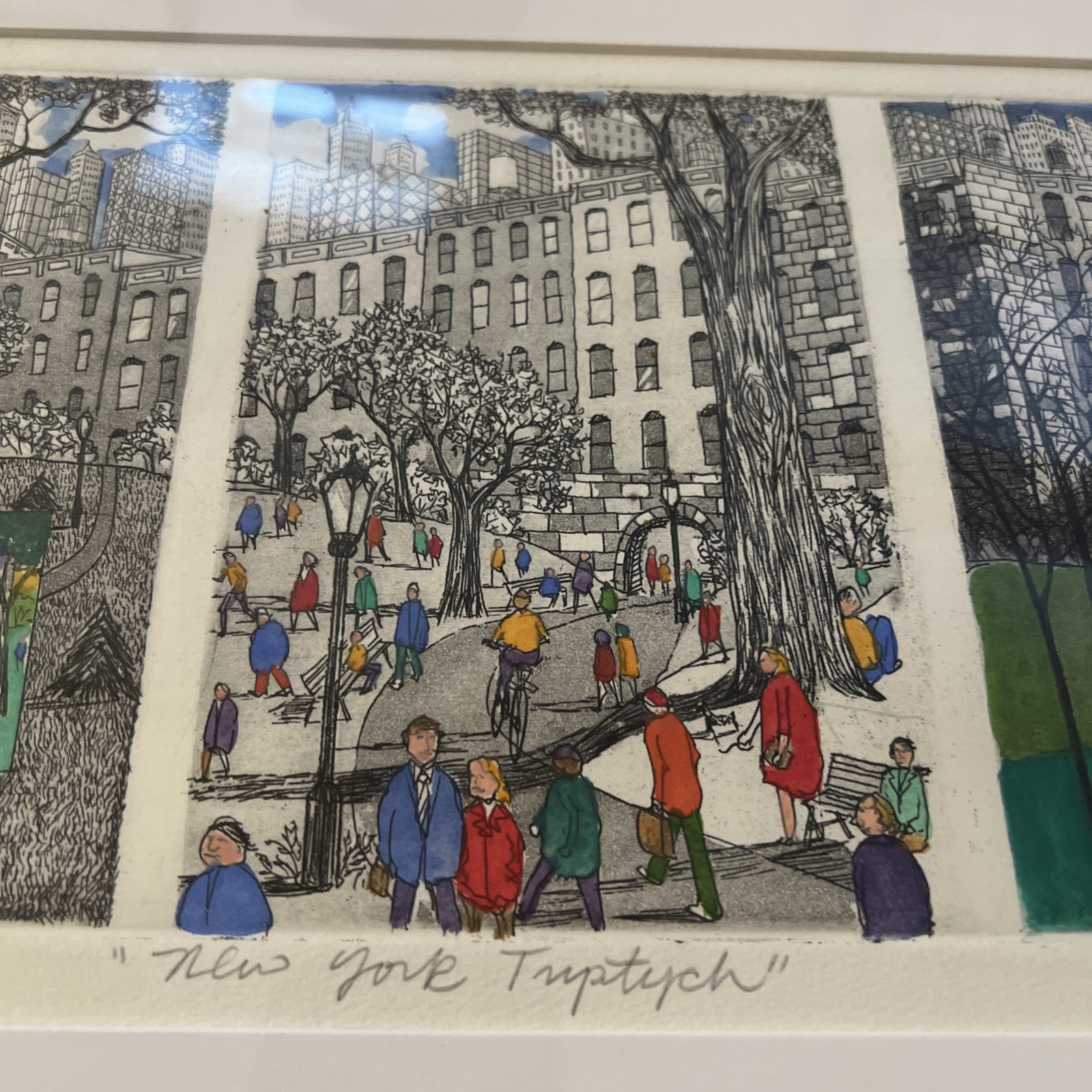 SIGNED JOHN DORISH New York Tryptich NYC Framed Artist Proof Etching 15”x19”