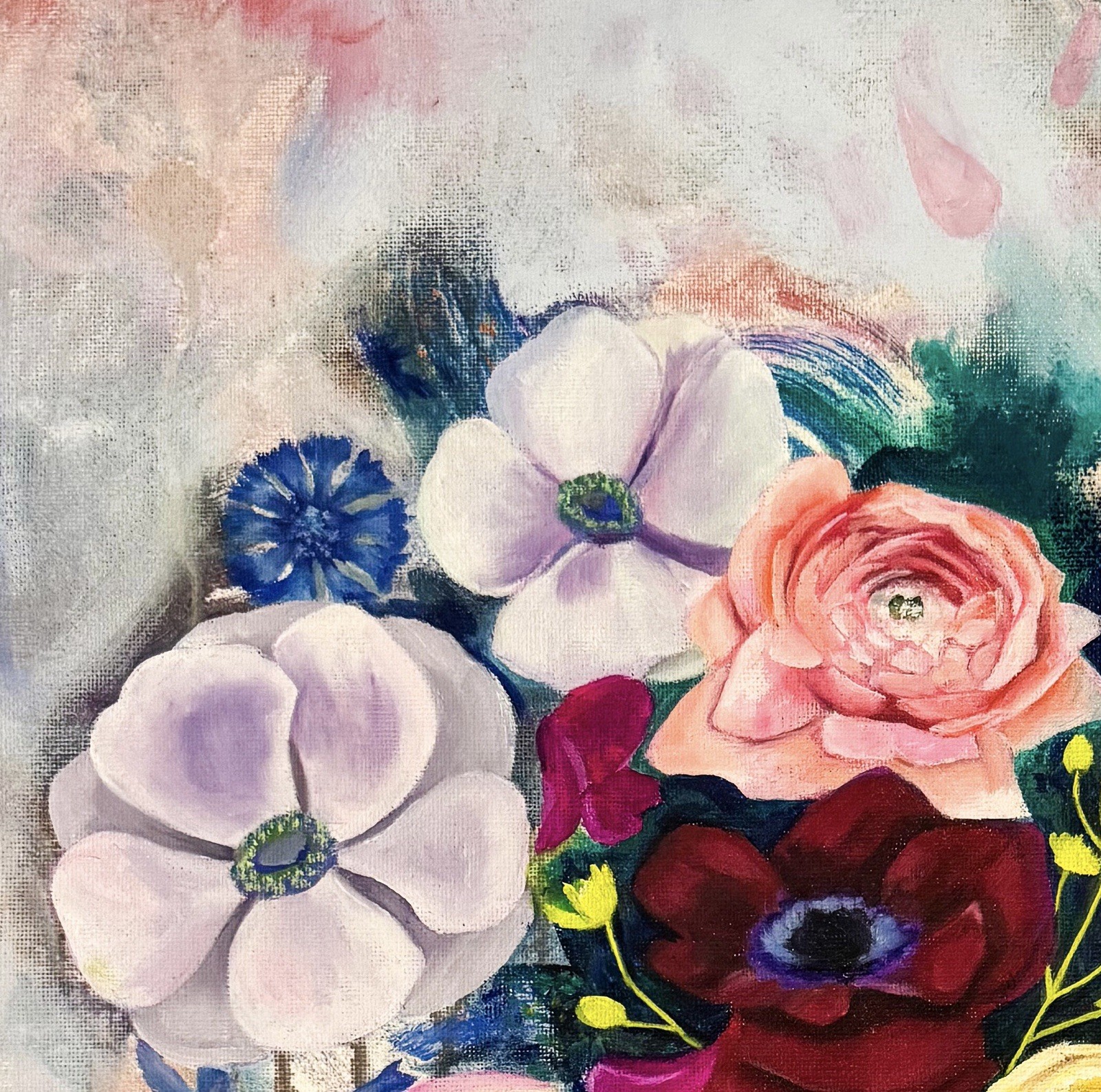 “Hope In Bloom” Acrylic Oil Collage On Canvas 16’x20” Painting Flowers Bird