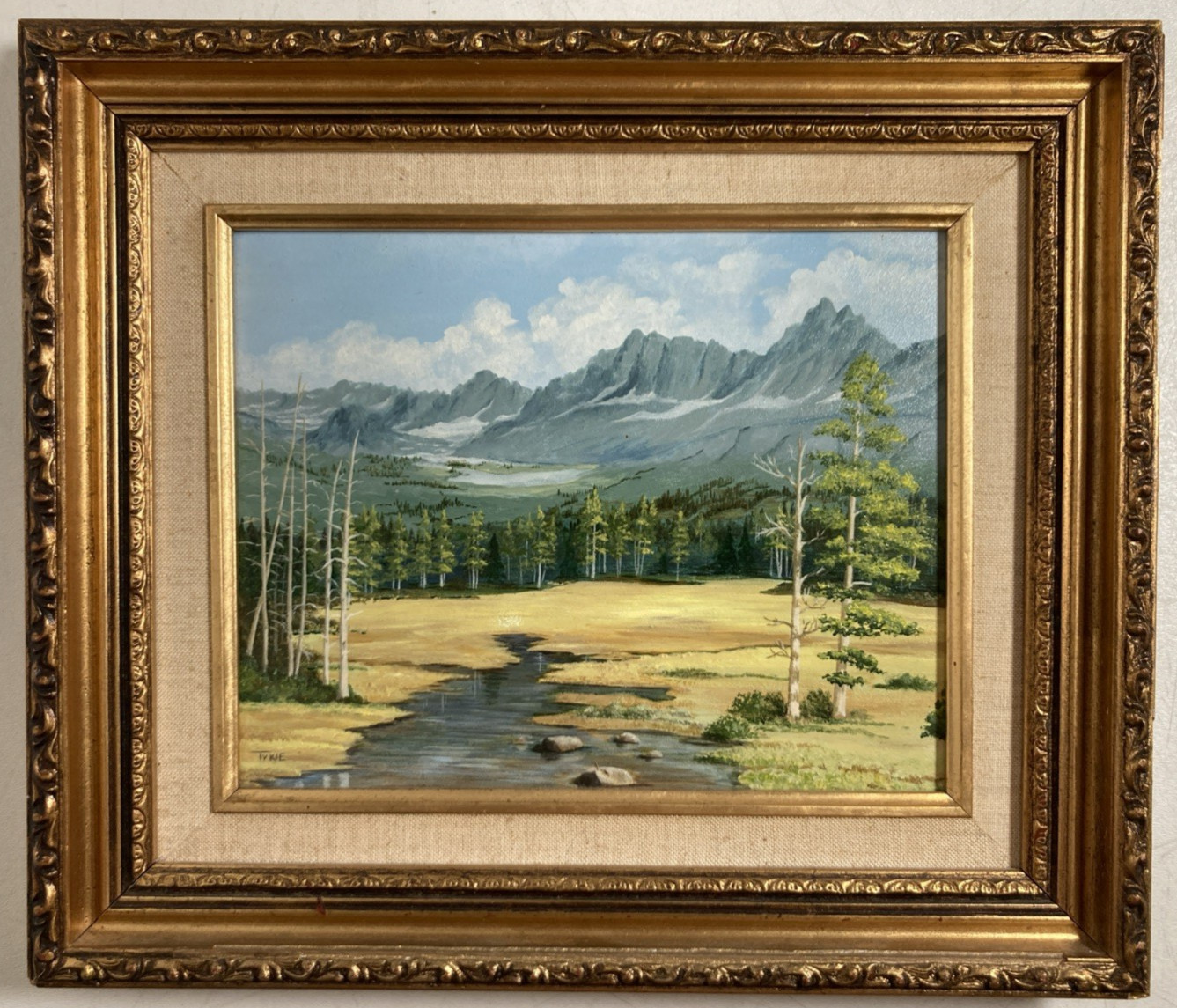 Vintage Original Small Gem Oil Painting Mountain Forest Landscape Signed Tykie