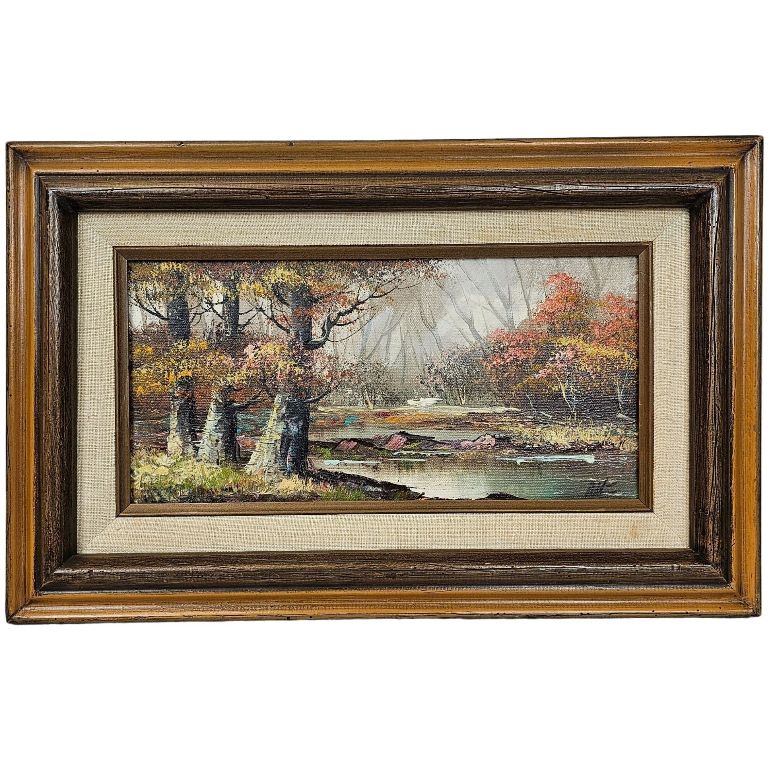 Original Framed Oil Painting Forest Landscape Autumn Signed Altman Fog Vtg Wood