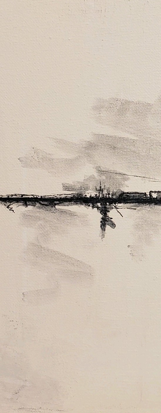 No.664 Original Abstract Minimal Landscape Drawing On Canvas By K.A.Davis