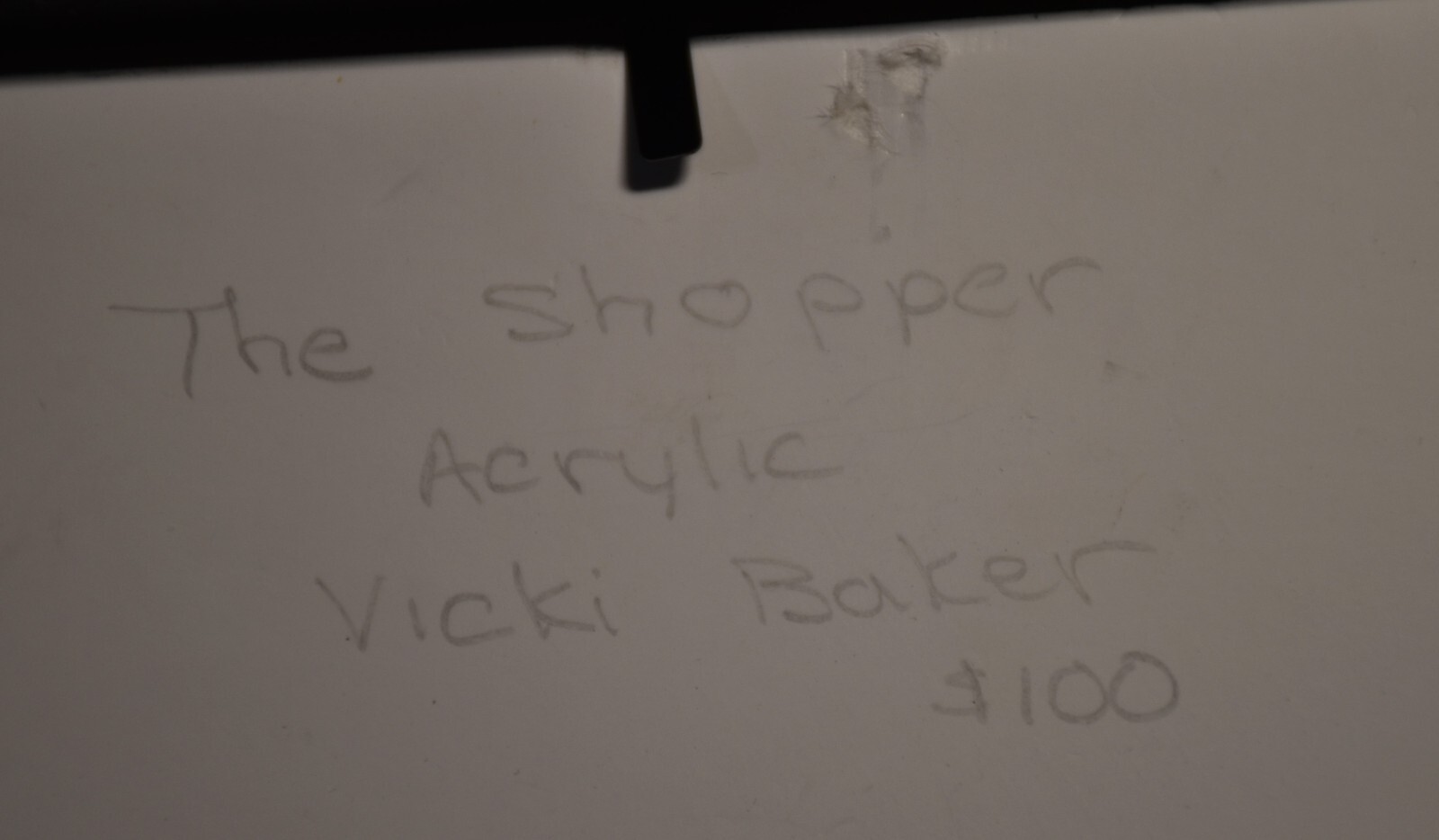 Vicki Baker, original acrylic painting, «The Shopper», signed, framed, 18″ x 14″