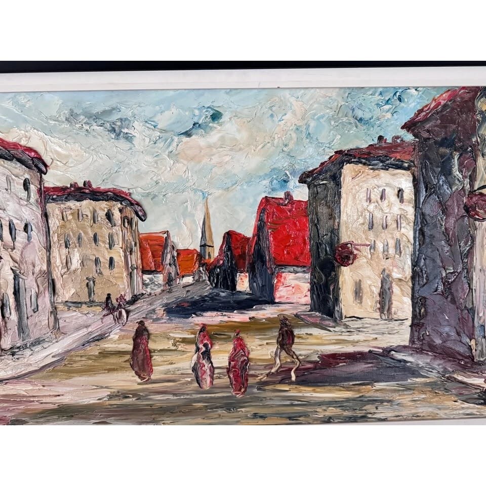 1955 HOMER COSTELLO Pallet Knife Oit PAINTING 48 x 24 SIGNED MCM FRAME EUC