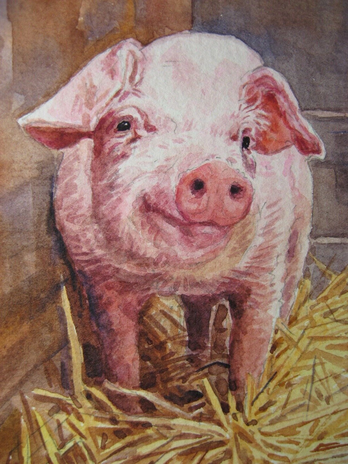 Watercolor Painting Pig Farm Animals ACEO Art ‘