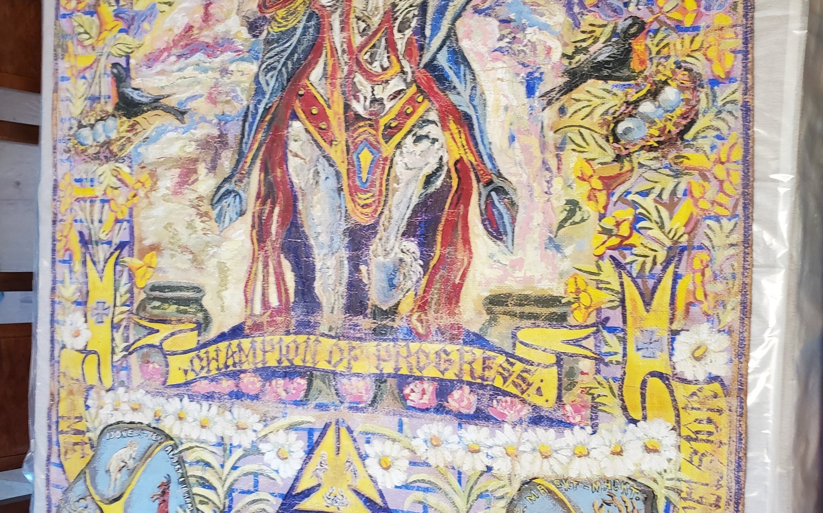 Original Ornate Textured Oil On Canvas: Hildebrandt Coat of Arms Banner 1934