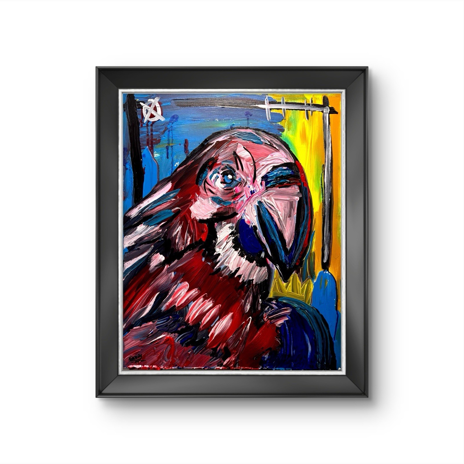 XIN XIN ORIGINAL PAINTING 16X20 PARROT BIRD COLORFUL EXPRESSIONIST LARGE CANVAS