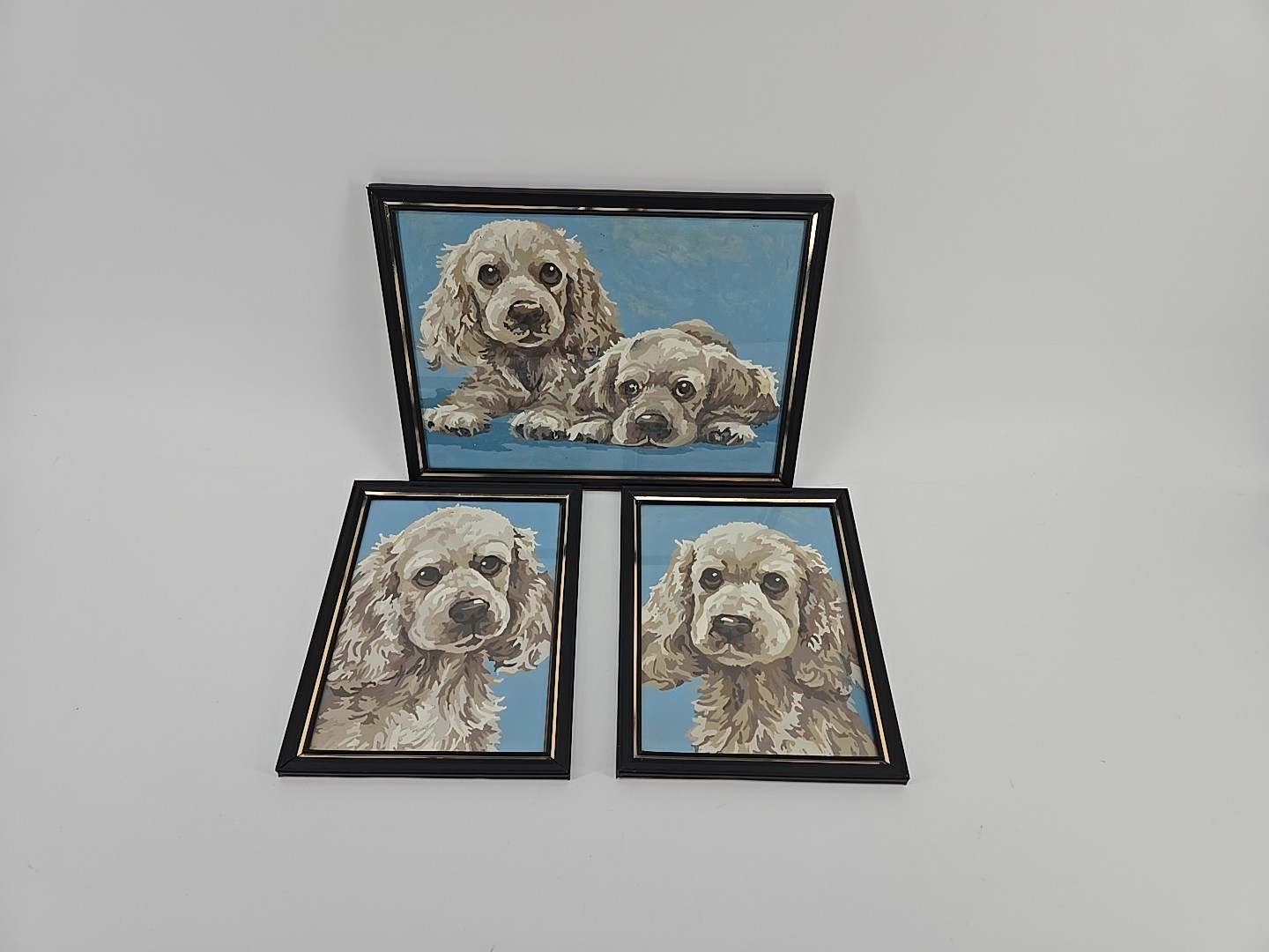 Set Of 3 Vintage Framed Cocker Spaniel Puppy Paint By Number