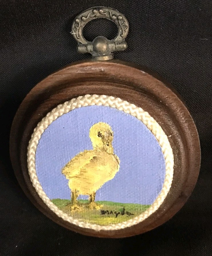 Miniature Signed Wooden Hand Painted Duckling 3 1/4×3 1/4″