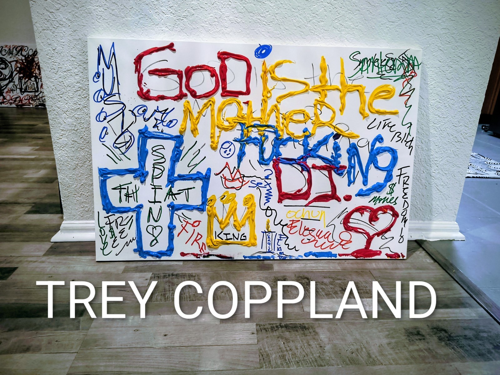God is the, DJ,by Trey Coppland Abstract Graffiti Acrylic Painting, Signed
