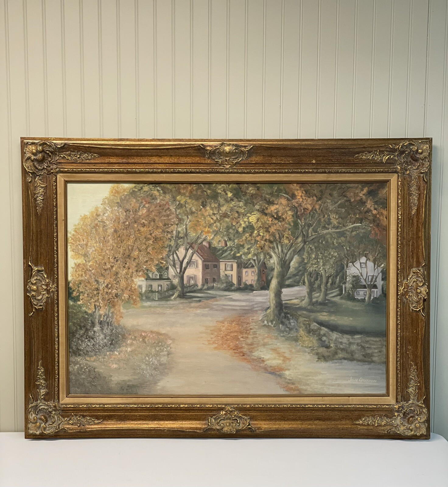 John Underdown Oil Painting Glendale CA Street Scene 34″x45″ – Gilt Frame MCM