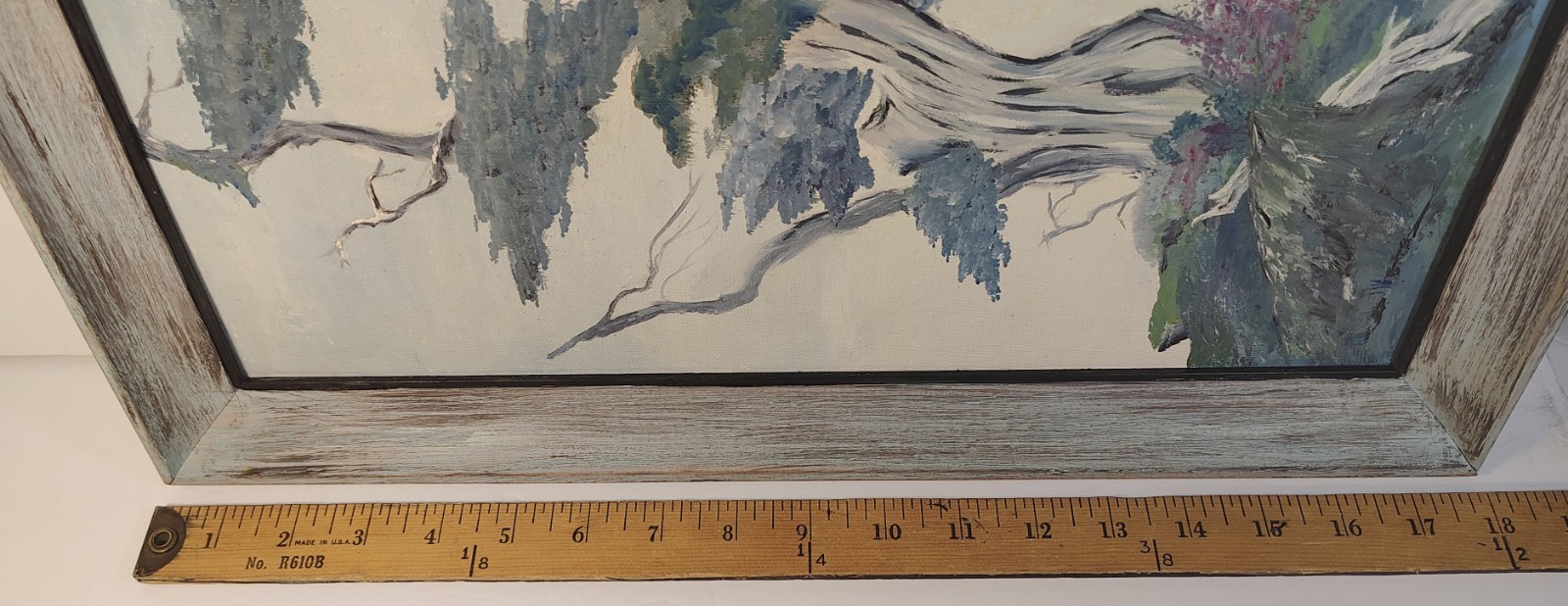 Mid-century Oil Painting Cypress Tree 8″x 16″ in Framed Panel Signed Schlegel