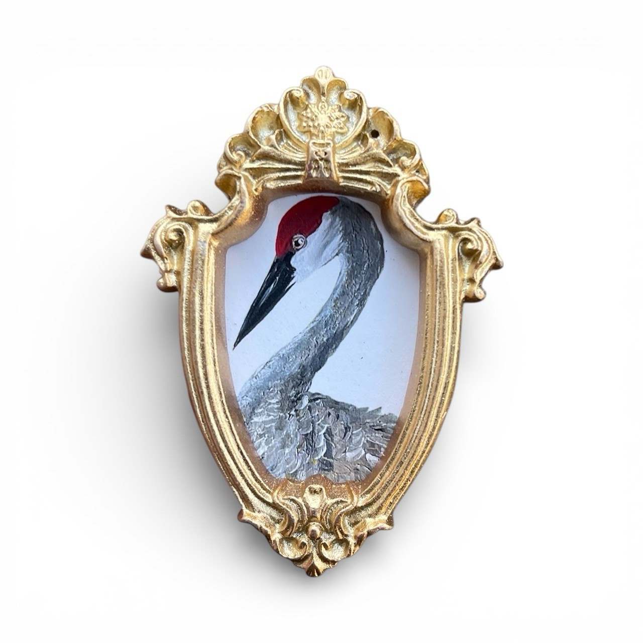 TEENY MINI • Sandhill Crane watercolor bird print in TINY ornate frame