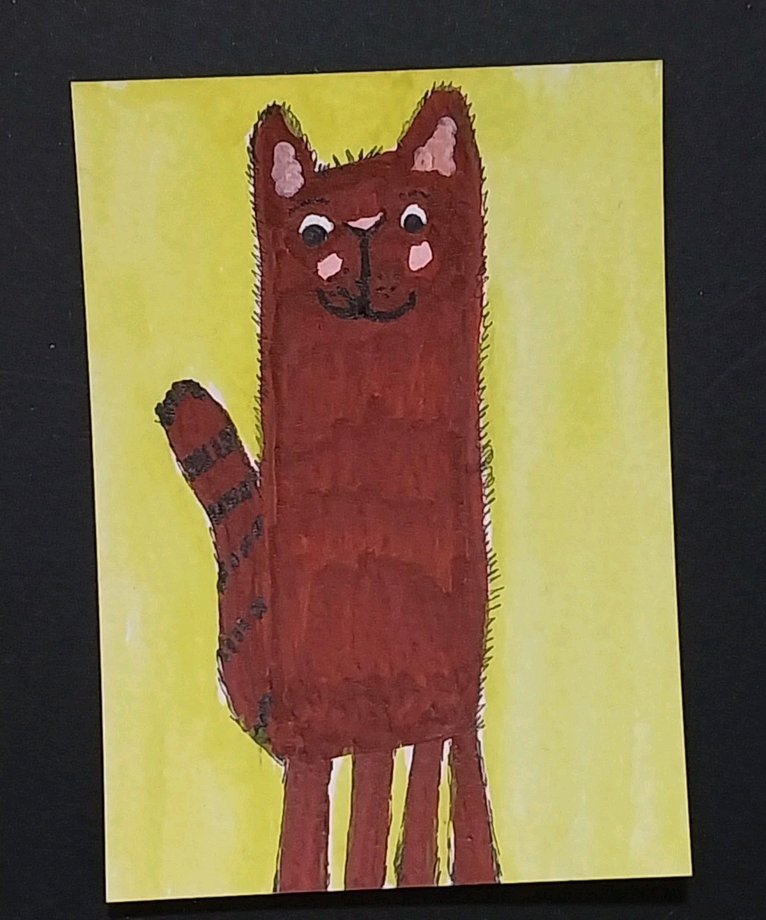 ACEO ORIGINAL «Brown Cat» Artist GAT – ATC Art Card Painting Signed Kitten Cats