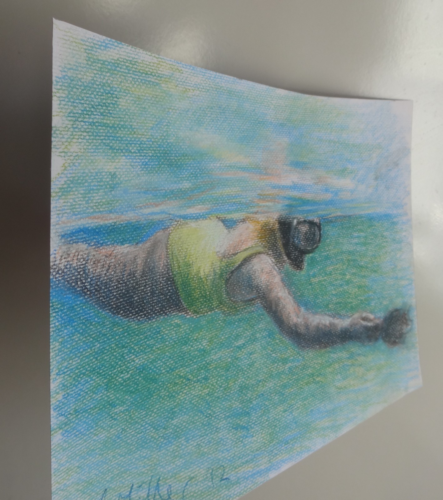 GERRY MILLER – «Diver» – Original Drawing. Pastel on paper.37x23cm-