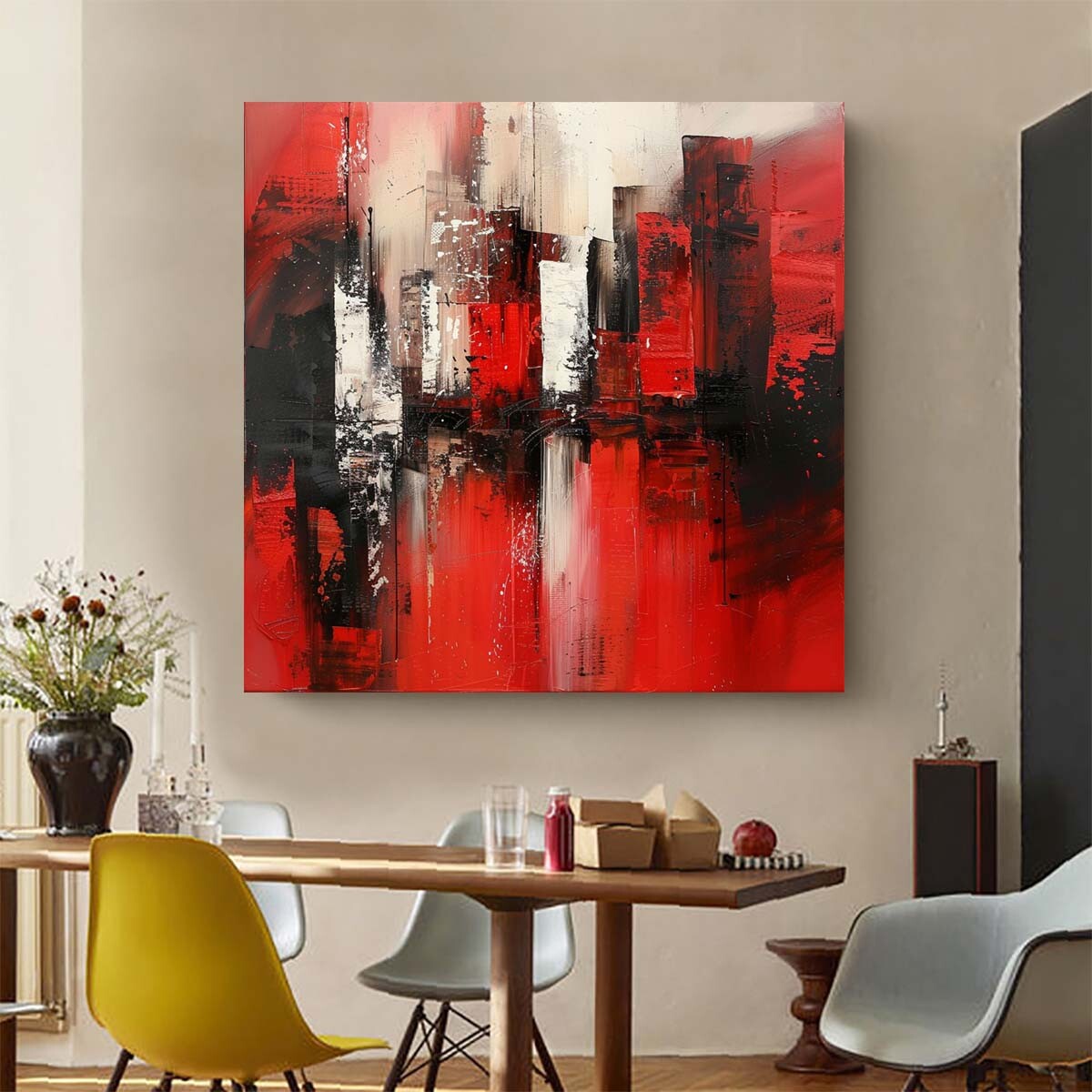 Hand Painted Abstract Wall Art Painting On Canvas Black red Picture Home Room