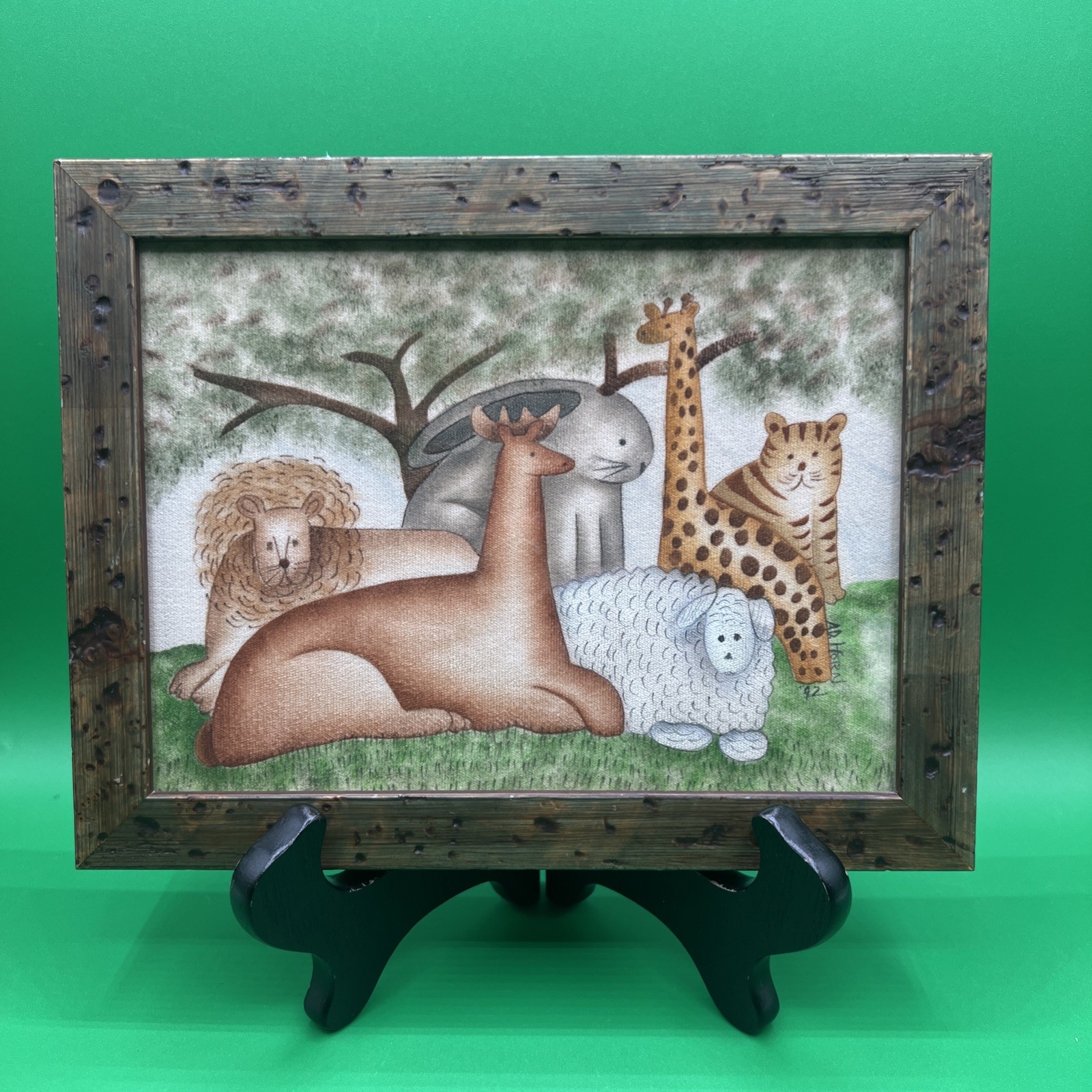 Vintage 1992 Theorem Painting Of Animals Signed By Artist Dee Horn