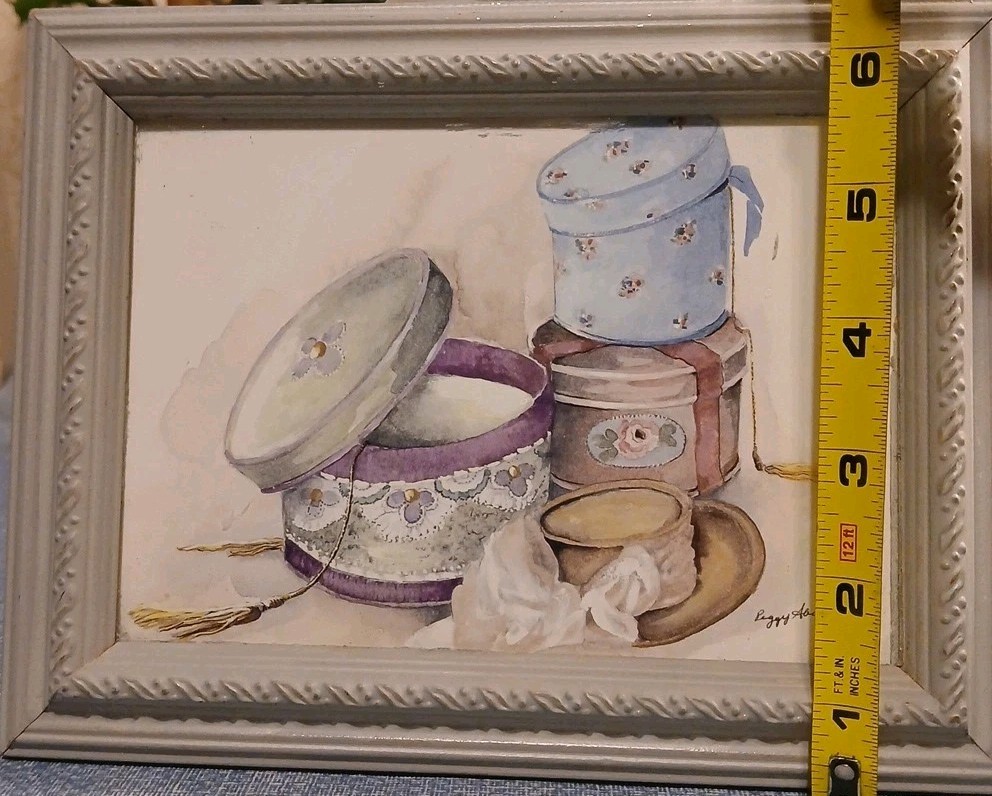 Peggy Abrams «Hat & Hatbox» Signed Watercolor Picture Medium 6.25″x8.5″ Preowned