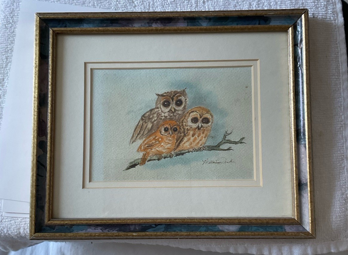 Vintage Watercolor Painting Or Printing Of 3 Owls By A William Beck