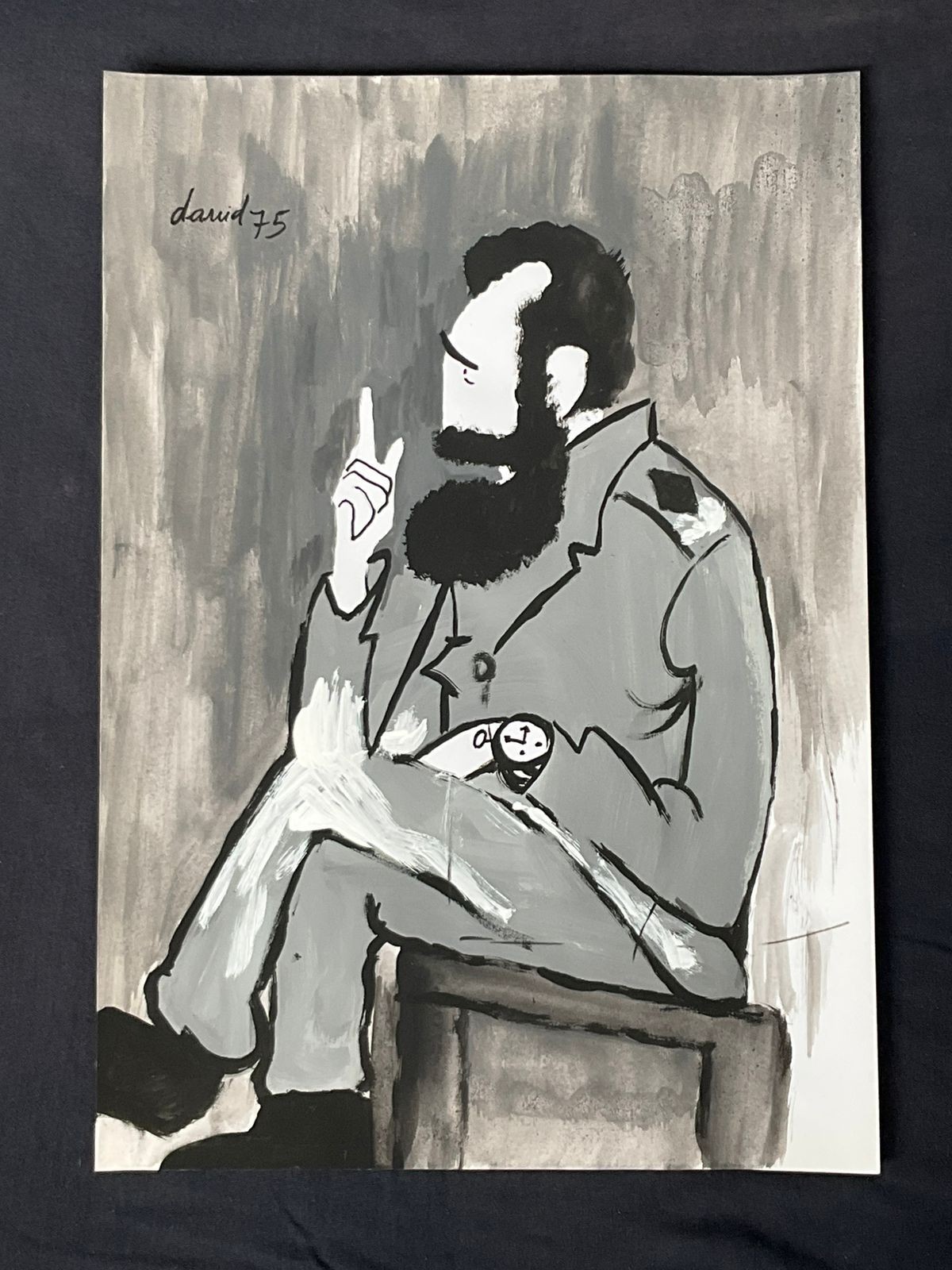 juan david drawing and painting on old paper signed stamped vintage
