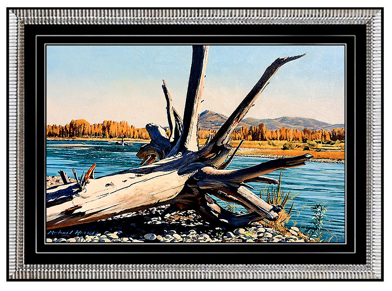 MICHAEL J. HARRELL Original OIL PAINTING on CANVAS Art SIGNED Fishing LANDSCAPE