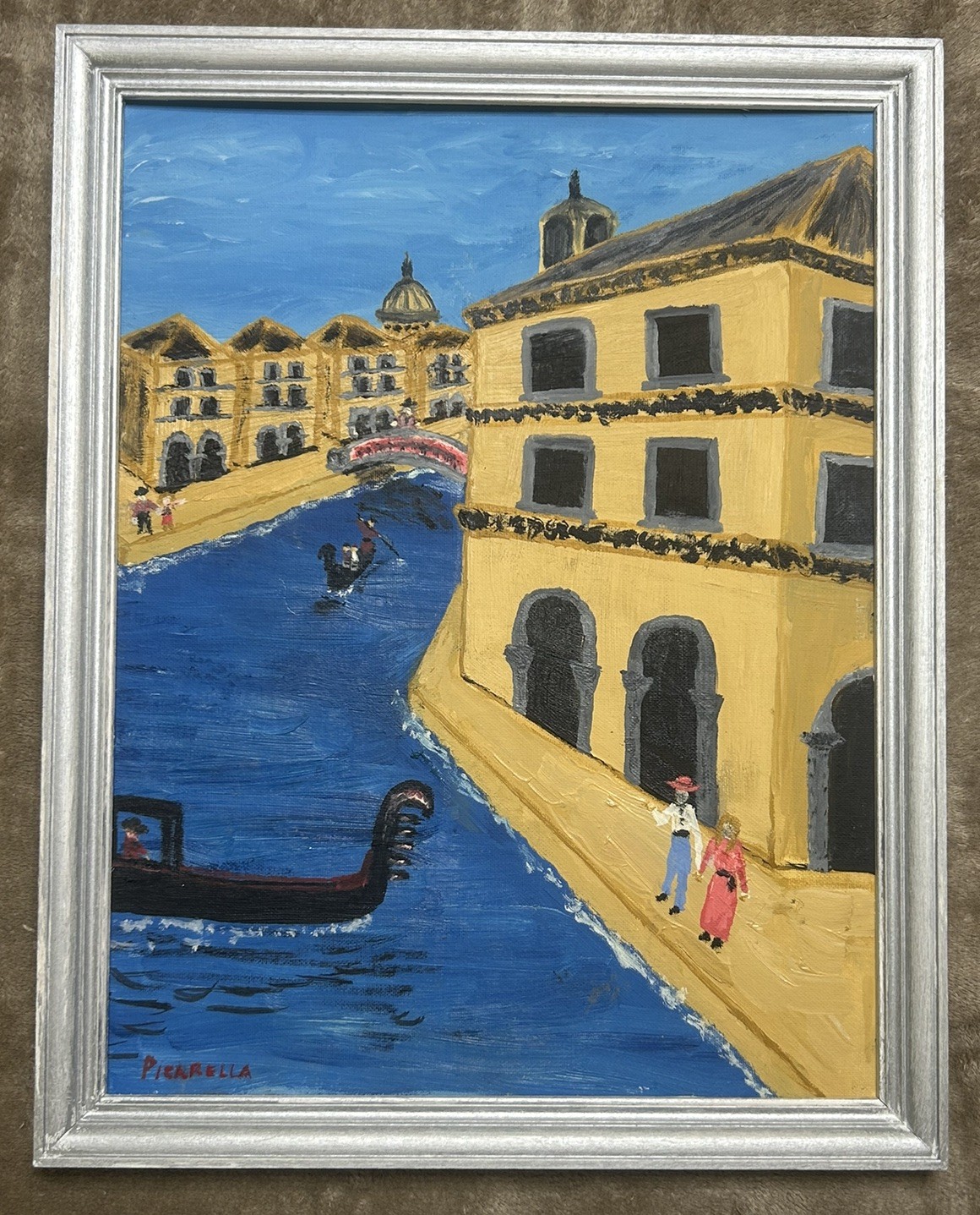 Venice Italy Hand Painted Framed Art Buildings Water Boat Signed 16.5×20