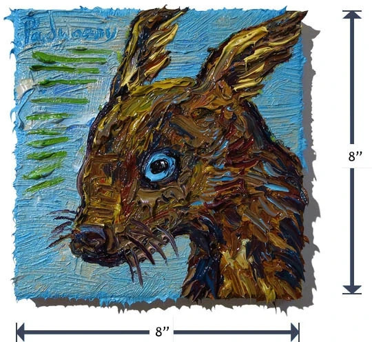 ORIGINAL OIL█PAINTING VINTAGE█ART SIGNED OUTSIDER cute POP ANIMAL PET NATURE EYE