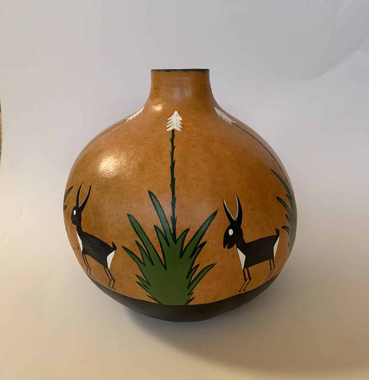 Native American Gourd Art Deer Hand Painted By Helena Wildlife Yucca Southwest