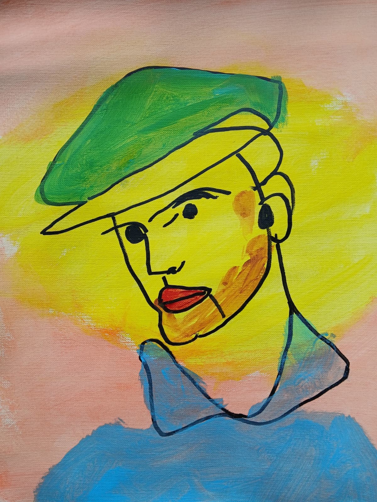 Abstract Expressionism 9 x 12 Green Beret Colorful Painting Modern Street Art