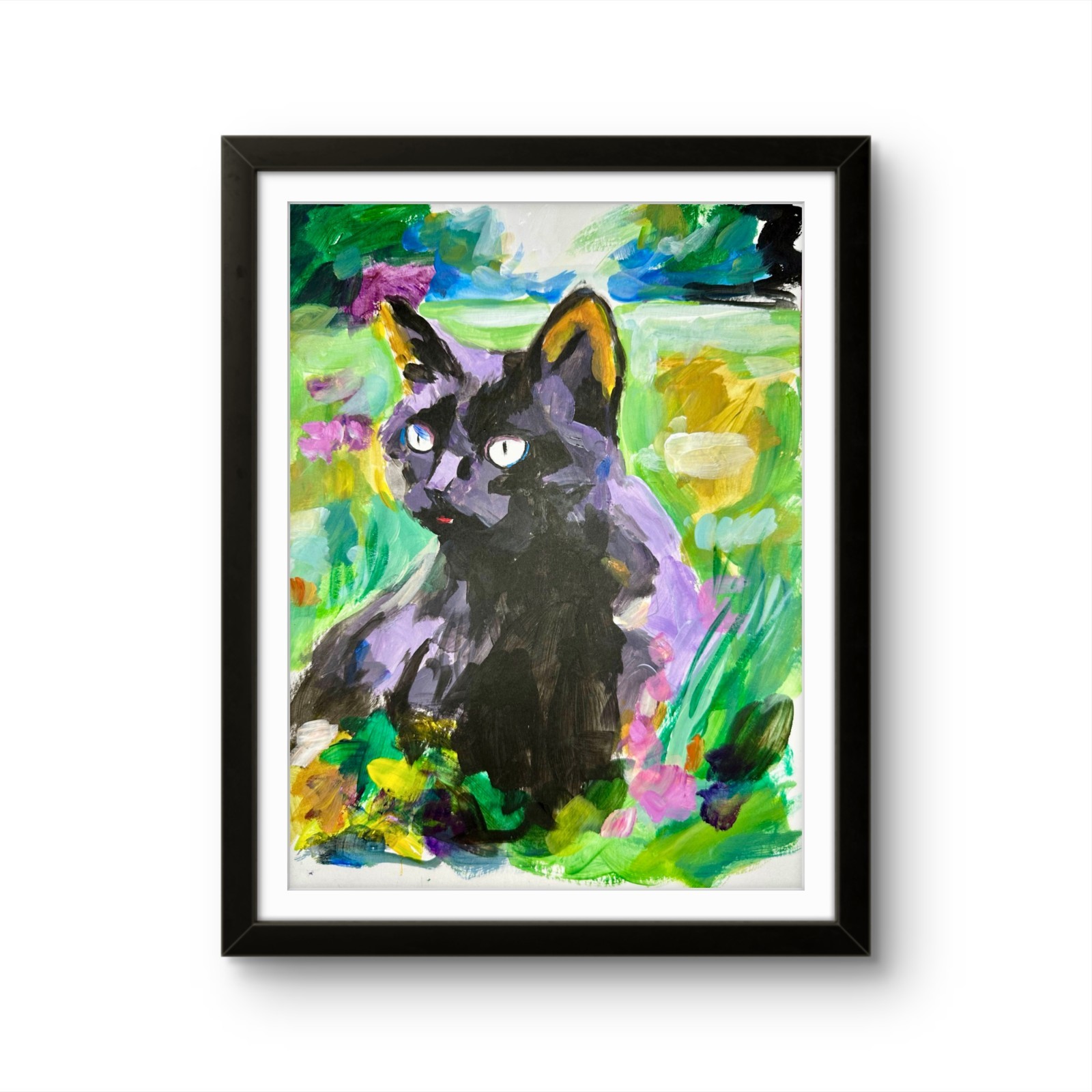 Black Cat Painting Cottagecore Wildlife Animal Nature 9X12 Gallery Paper Cat Art