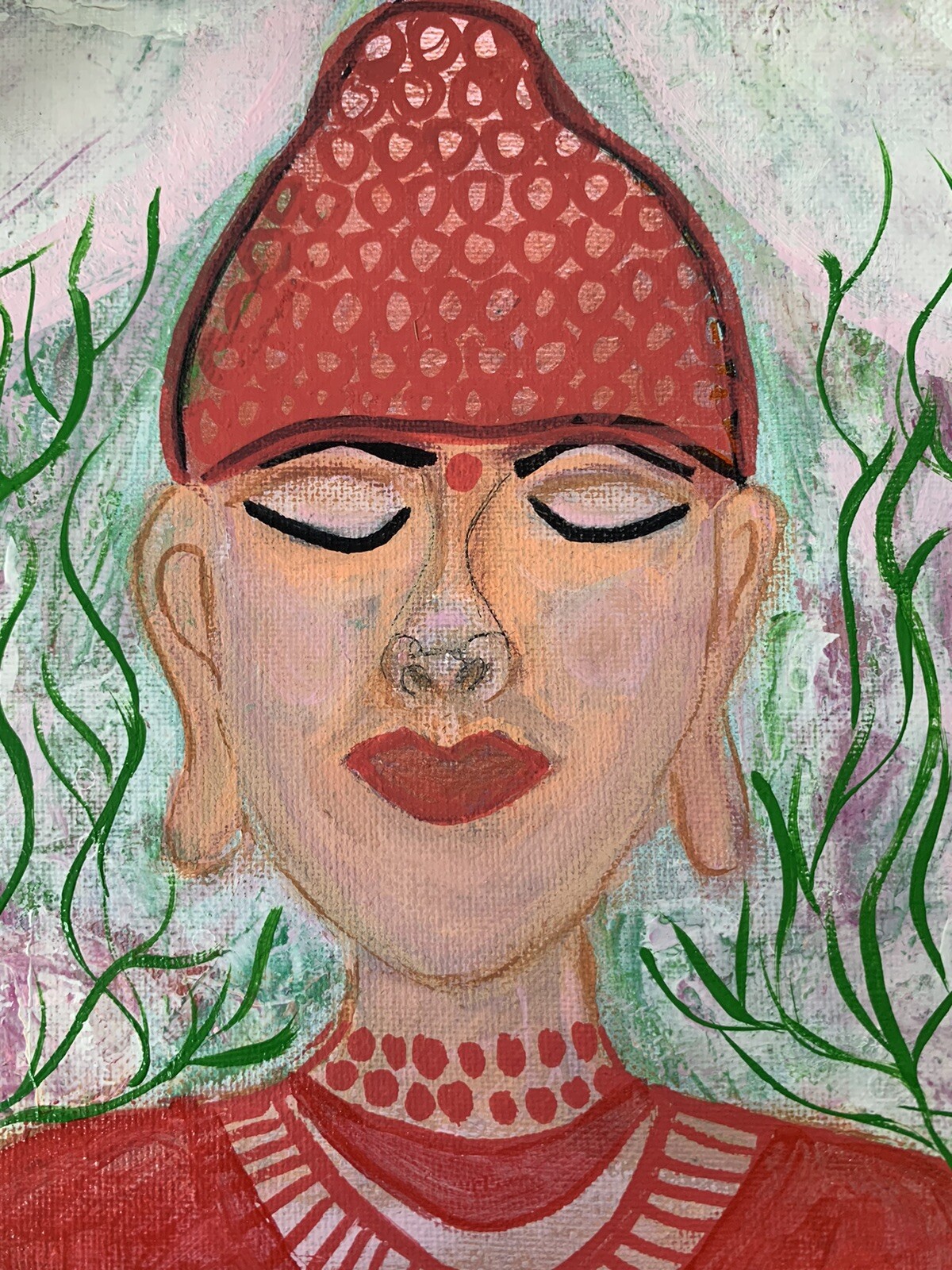 Zen Mood Buddha painting on canvas 8X8 Moody Virgo Arts, Ooak