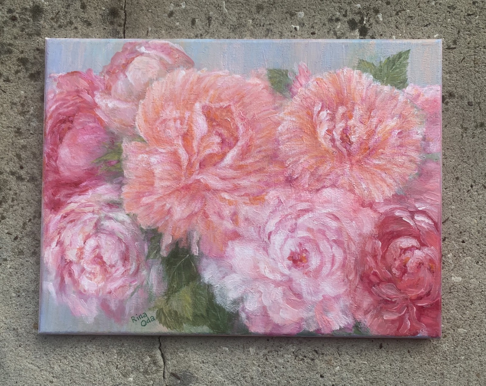 Beautiful Floral Oil Original Painting “Multicolored Peonies” Handmade 12×16 in