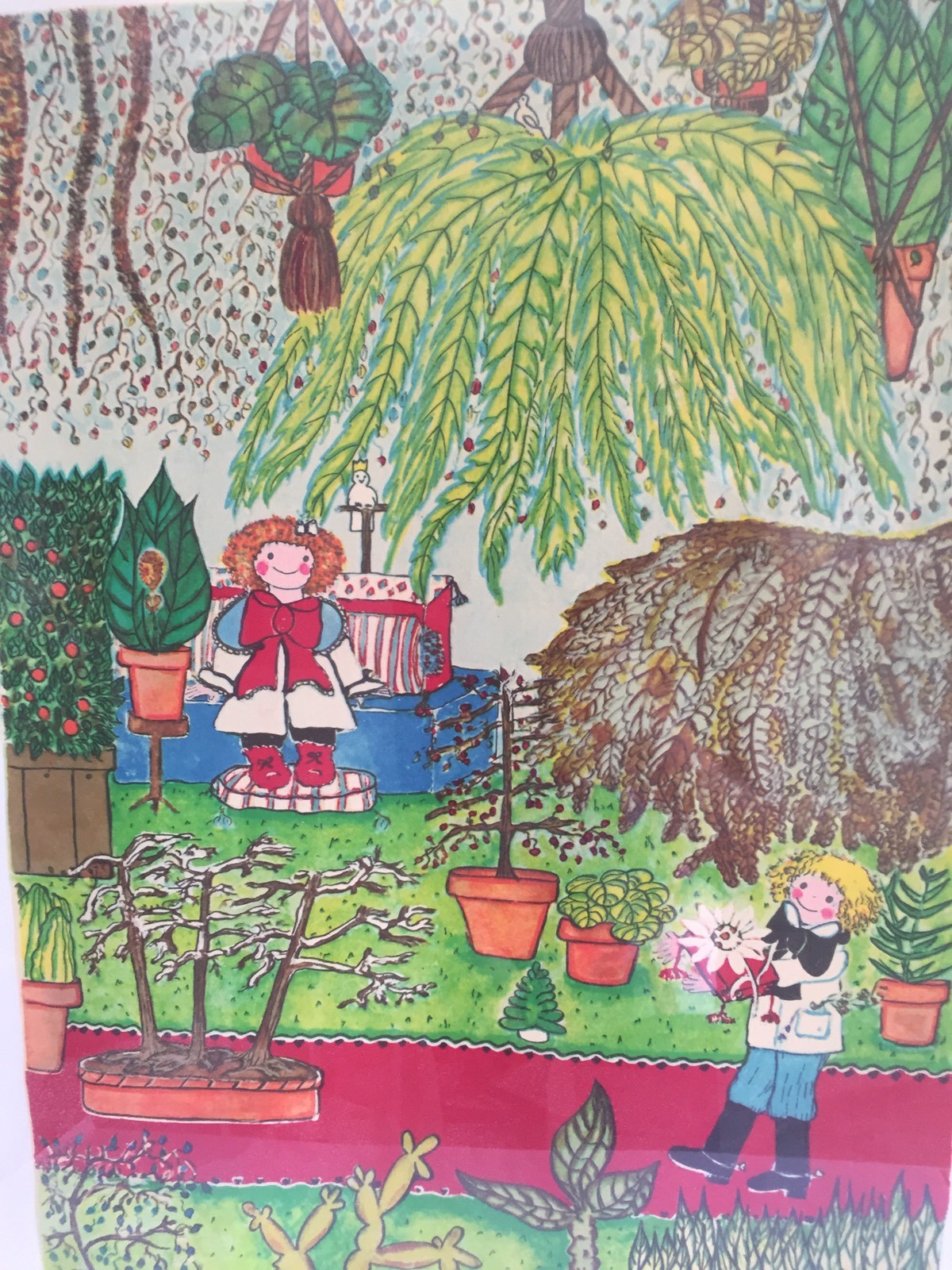 Beautiful Framed Drawing of Children In The Garden Edelweiss Signed Numbered