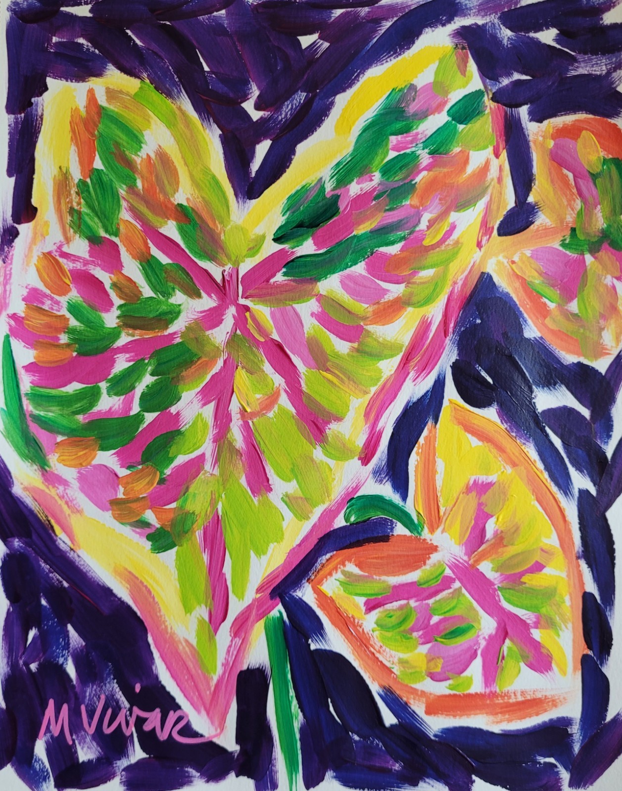 MONA VIVAR 11 x 14 Colorful Abstract Garden Plants Original Art Painting