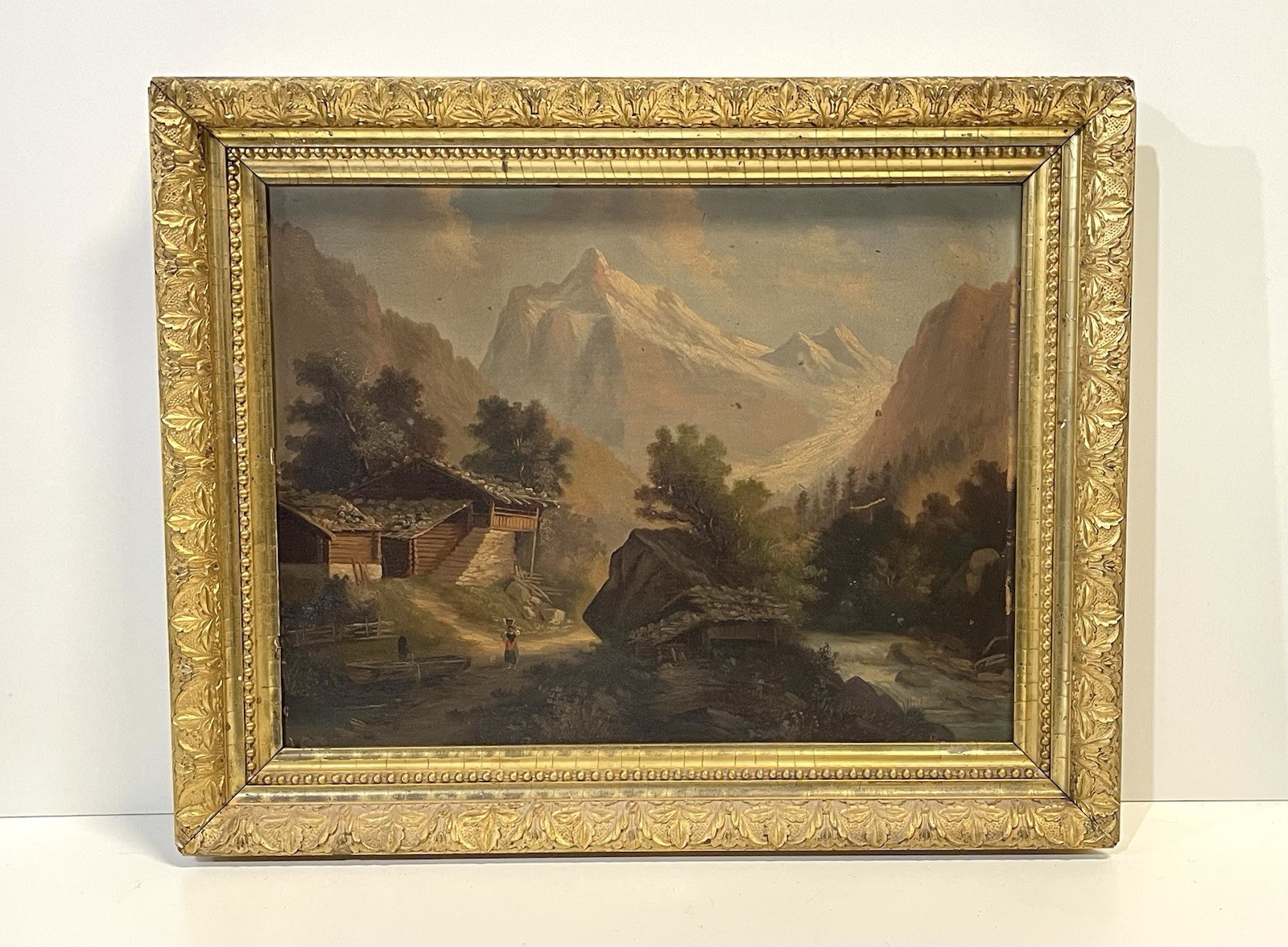 Antique 19th Century Painting On Board Signed Framed