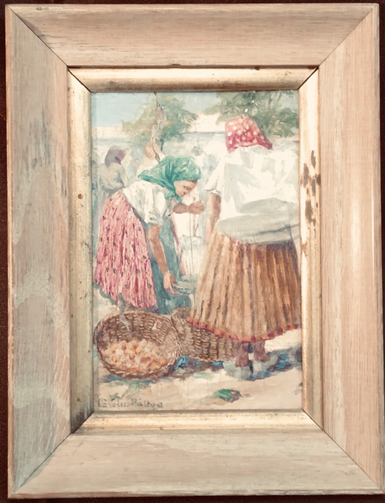 Oil on Board,Carolus Pallya,Signed, Balance Test At The Market, Painting