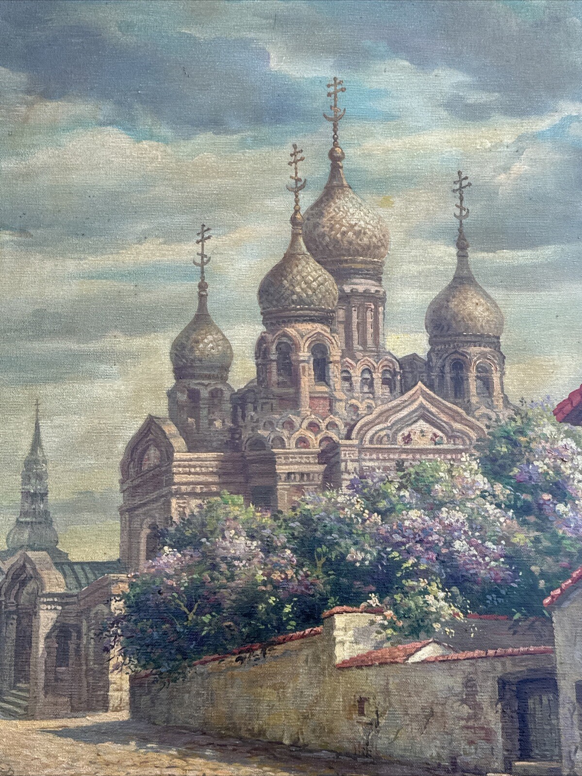 INNOCENZO DARAIO PAINTING LARGE CHURCH ARCHITECTURE LAKE LANDSCAPE LISTED FAMOUS