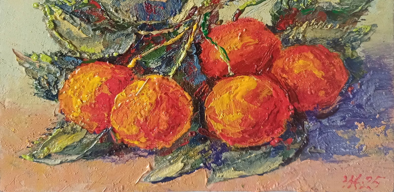 Cherries Impasto Painting Original Art Impression Oil Painting 6.1 x 7.8 in