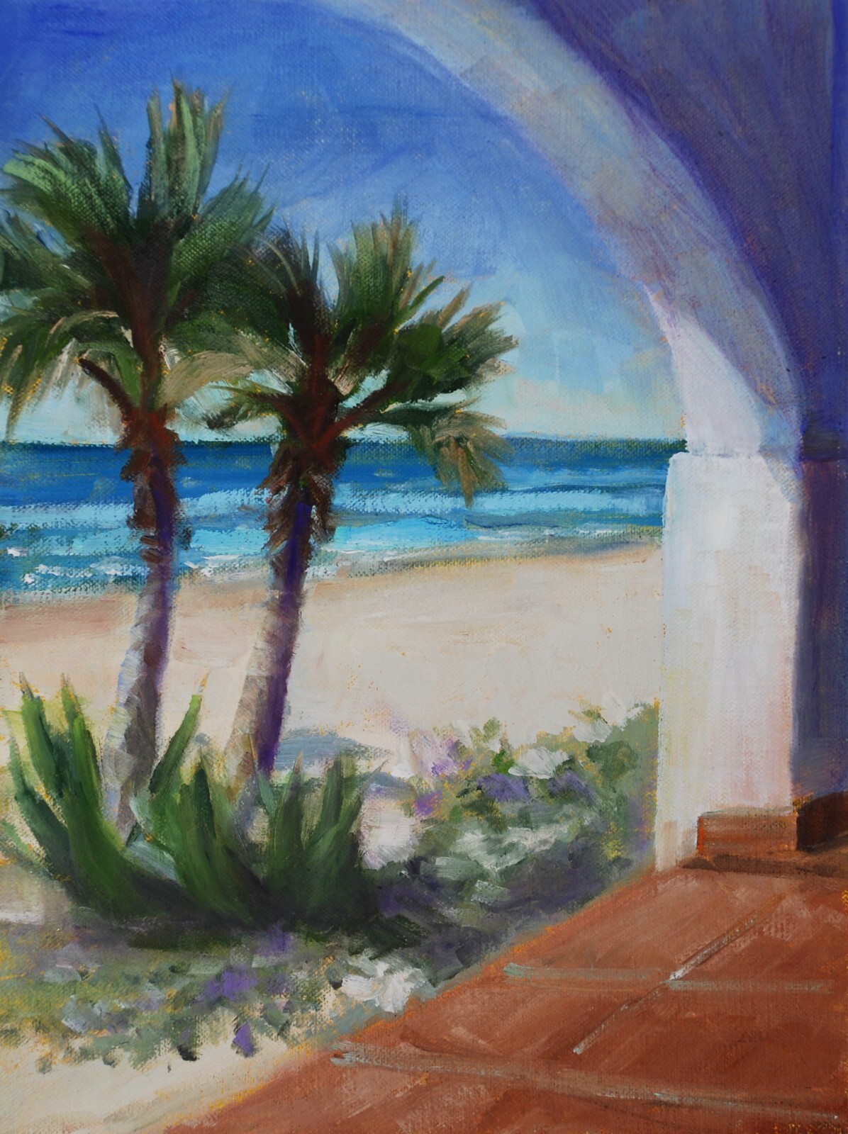 Palm Trees Ocean Beach Landscape Painting Mexico Original Oil Canvas Sue Whitney