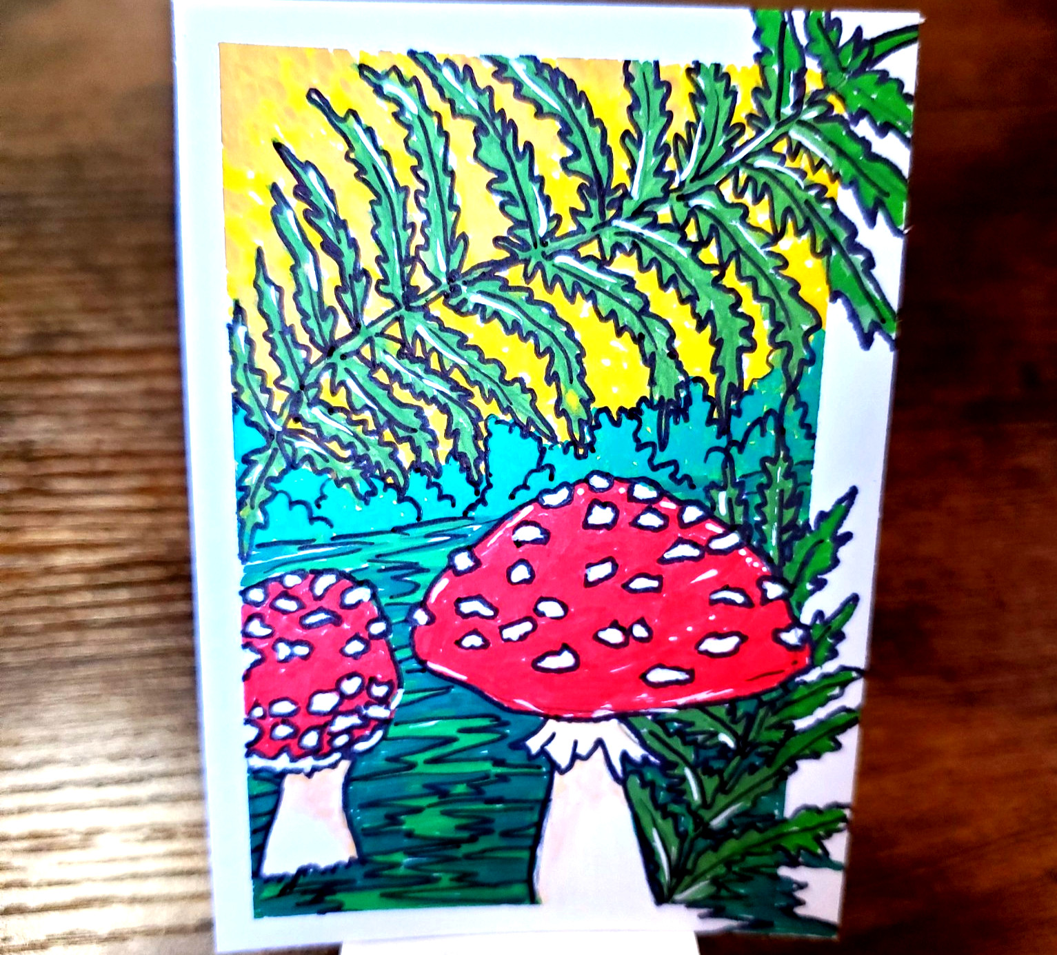 ACEO Original Signed Forest Landscape Toadstools Cottagecore Art, Mushrooms #5
