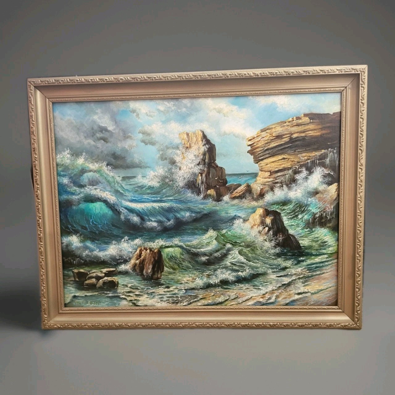 Viktor Lyntuynenko Signed Seascape Oil Painting 18×24 Canvas Framed (#2)