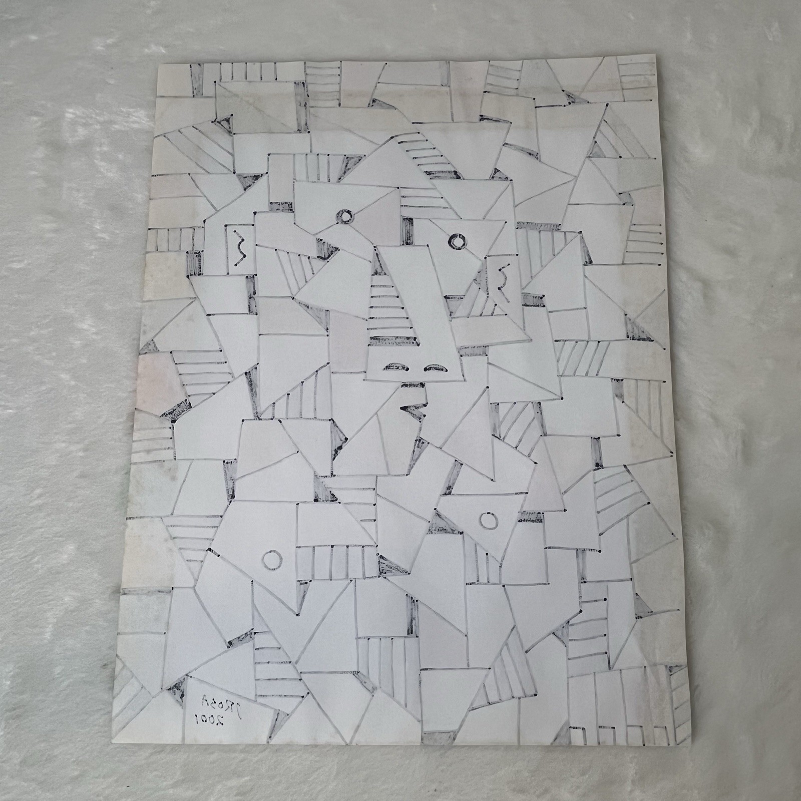 Cubist Style Abstract Portrait Drawing Signed John Rosa 2001 Original Art *READ*