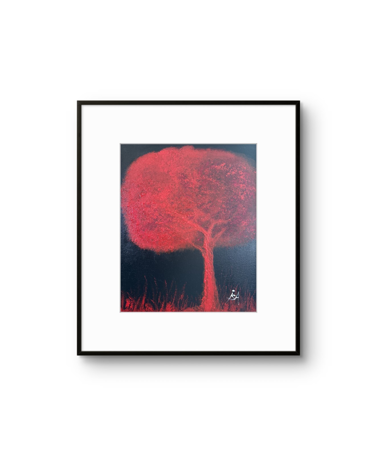 Expressionism Red Tree Haze 13x10x3 Handmade Signed Colorful Art Painting