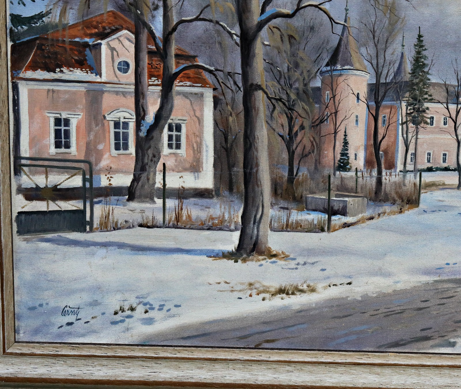 Stefan Cerny Signed Oil Painting, Winter Landscape With Castle, Framed