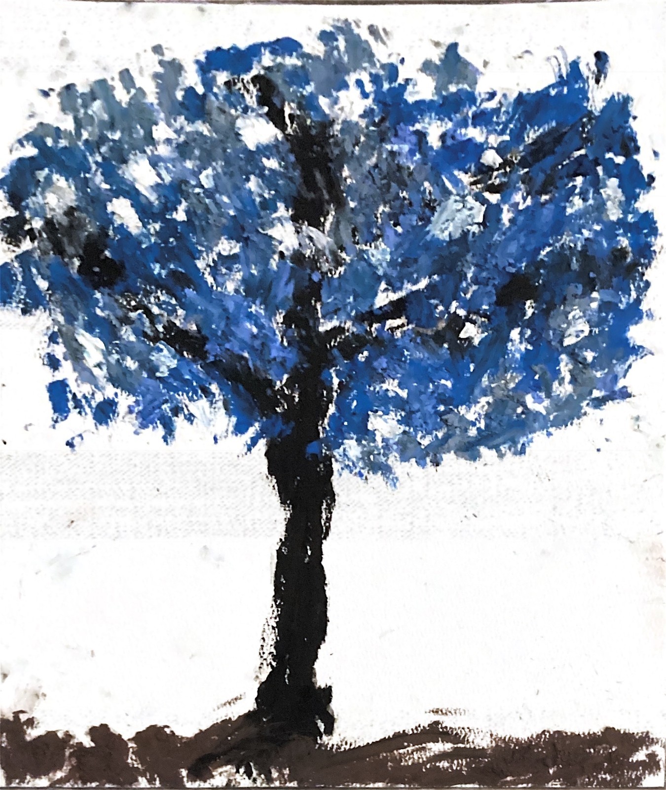 Textured Mid Century Modern Original Art Blue Nature Tree Plants 11 by 15 Paper