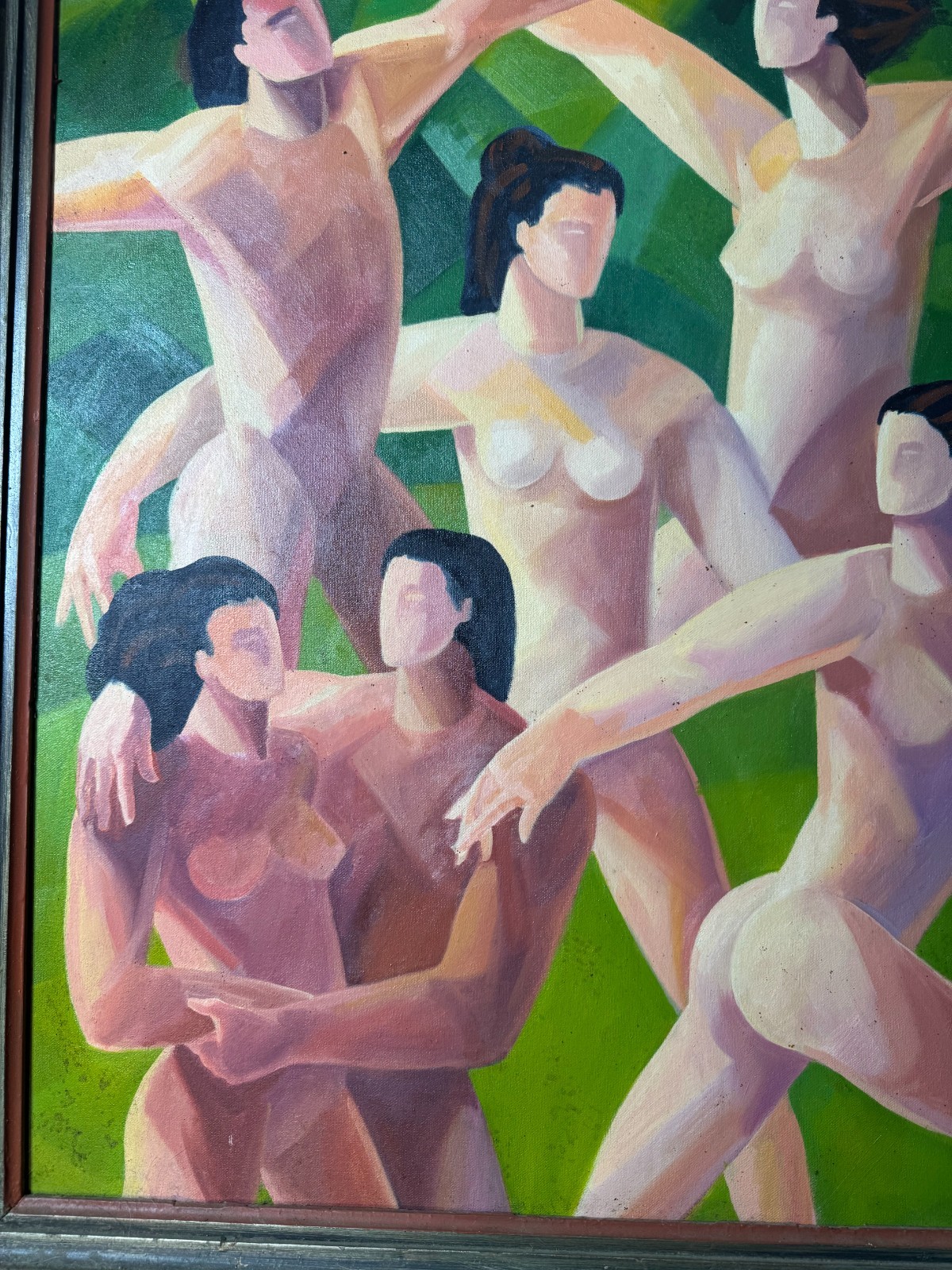 Large Young 1996 «Study of Nude Figures Scene» Oil Painting – Signed And Framed