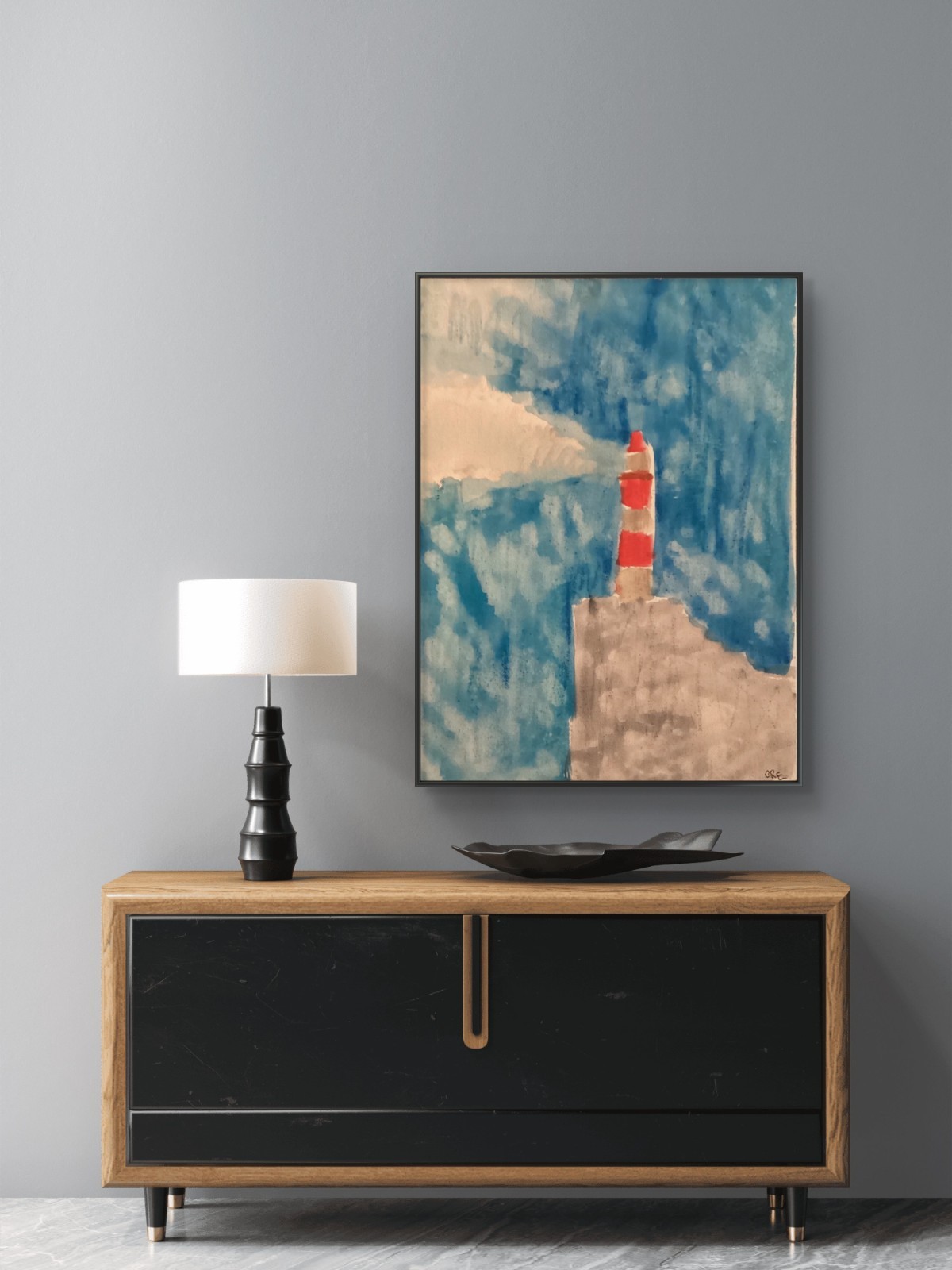 Original Lighthouse Seaside Landscape Abstract Modern Art 11x 14 Canvas Panel