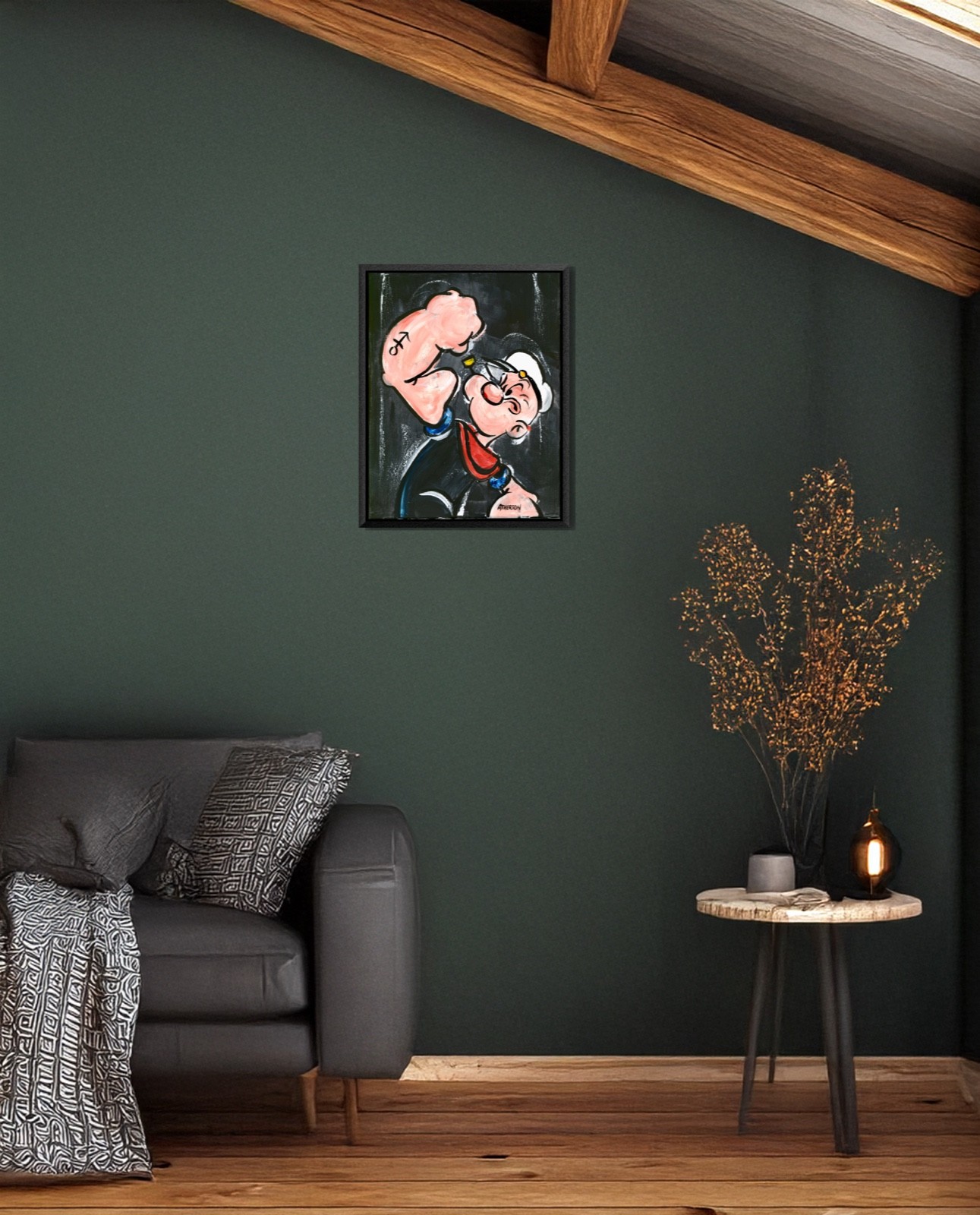 Original 11×14 Sailor Cartoon Inspired Painting Acrylic Pop Art Strongman Popeye