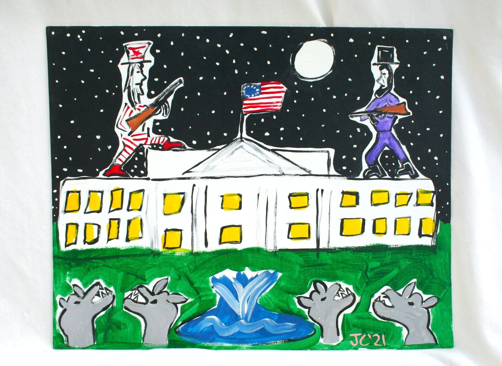 WHITE HOUSE SURREAL HONEST ABE UNCLE SAM Jr CHARLIE POLITICAL ART OUTSIDER GUNS